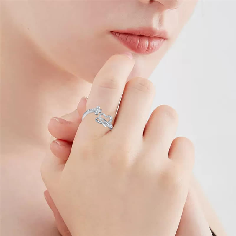 Christianartworkshop Faith Hope Love Engraved Adjustable Alloy Cross & Infinity Heart Ring - image 1