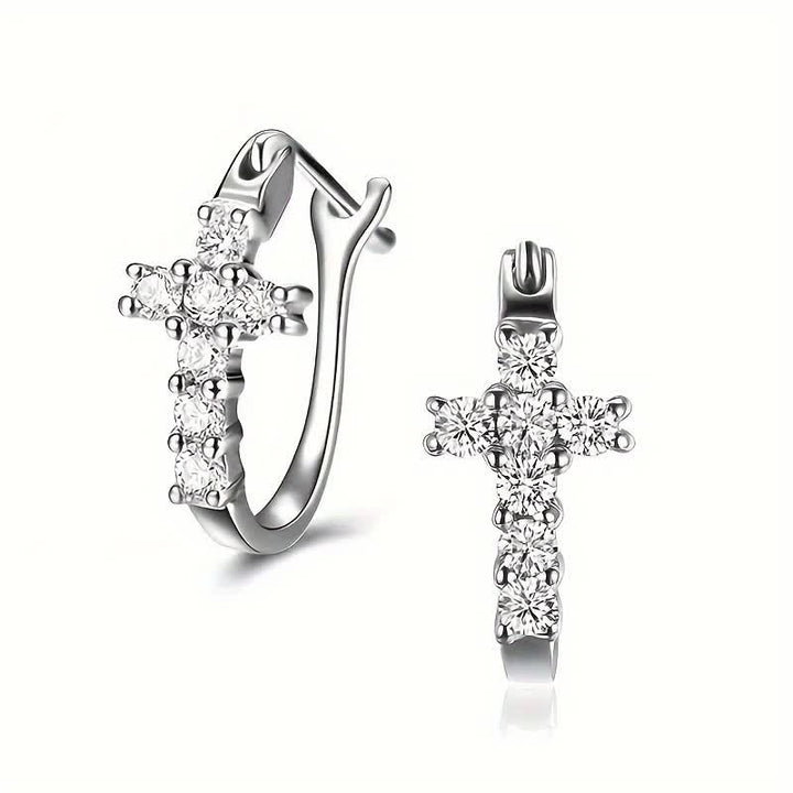 Christianartworkshop Sparkling Zircon Cross Copper Huggie Earrings - image 1