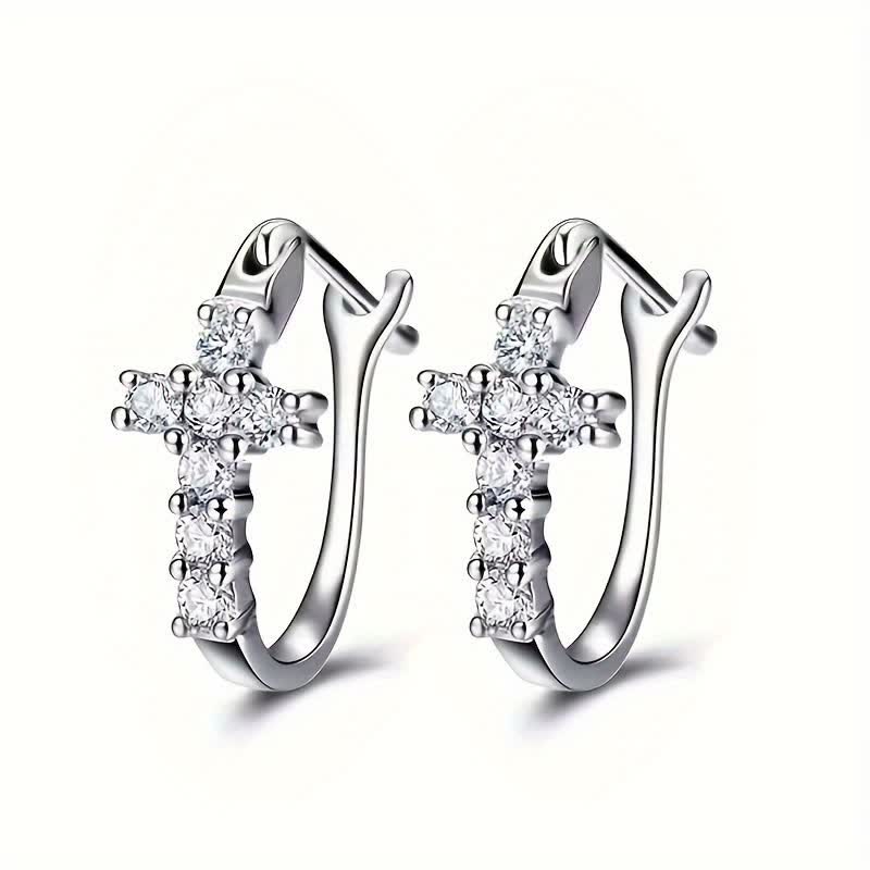 FREE Today: Sparkling Zircon Cross Copper Huggie Earrings - Silver - image 0