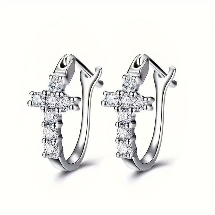 FREE Today: Sparkling Zircon Cross Copper Huggie Earrings - Silver - image 0