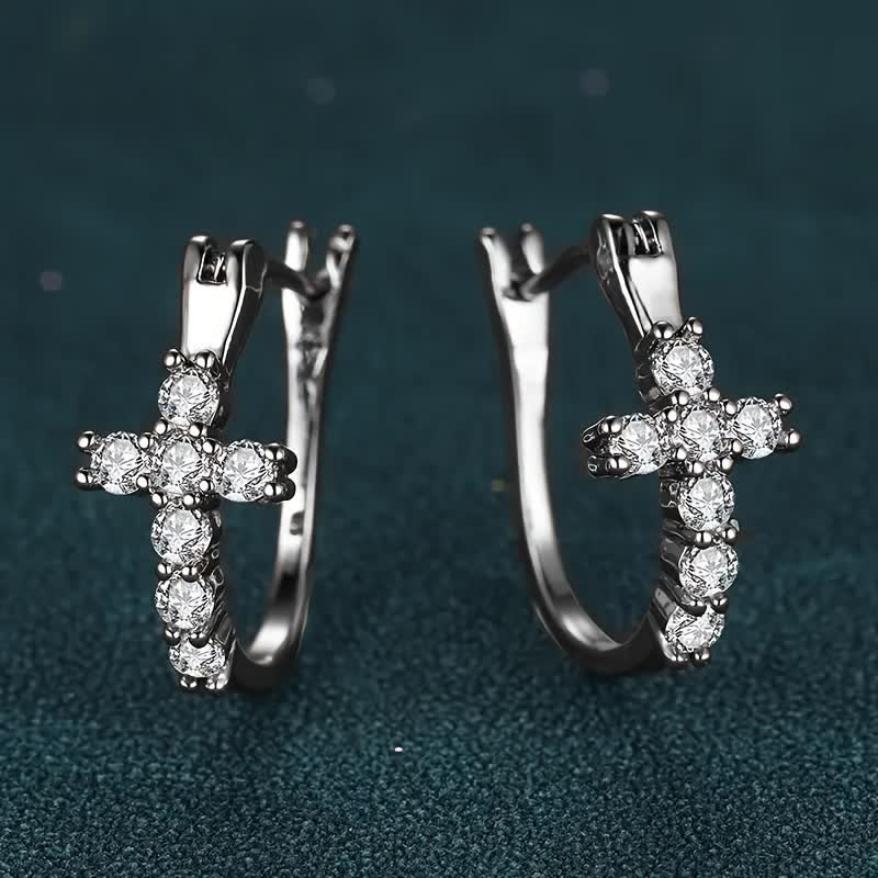 Christianartworkshop Sparkling Zircon Cross Copper Huggie Earrings - image 2