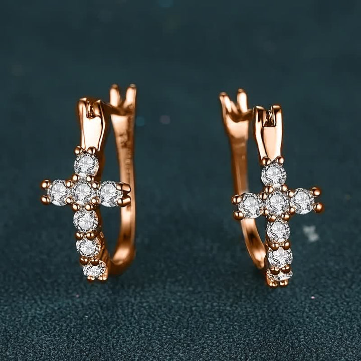 Christianartworkshop Sparkling Zircon Cross Copper Huggie Earrings - image 6
