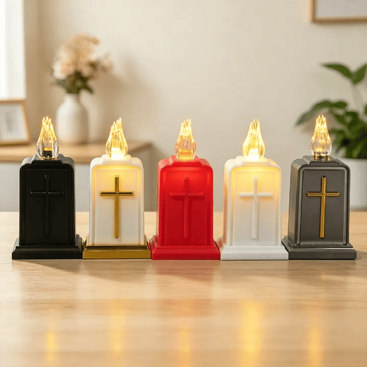 Christianartworkshop Cross Embossed PP LED Prayer Candle Ornament: Emblem of Warm Heavenly Light - image 0