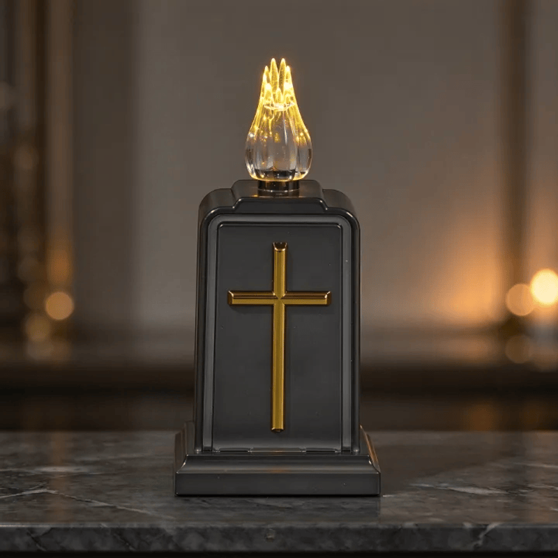 Christianartworkshop Cross Embossed PP LED Prayer Candle Ornament: Emblem of Warm Heavenly Light - Graphite Grey - image 4
