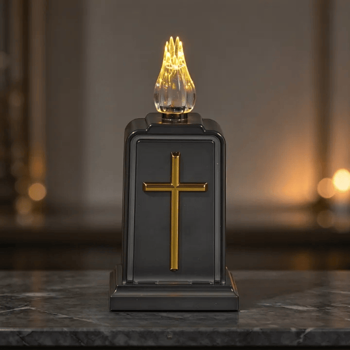 Christianartworkshop Cross Embossed PP LED Prayer Candle Ornament: Emblem of Warm Heavenly Light - Graphite Grey - image 4