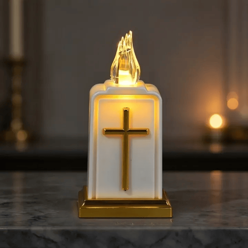 Christianartworkshop Cross Embossed PP LED Prayer Candle Ornament: Emblem of Warm Heavenly Light - Beige - image 8