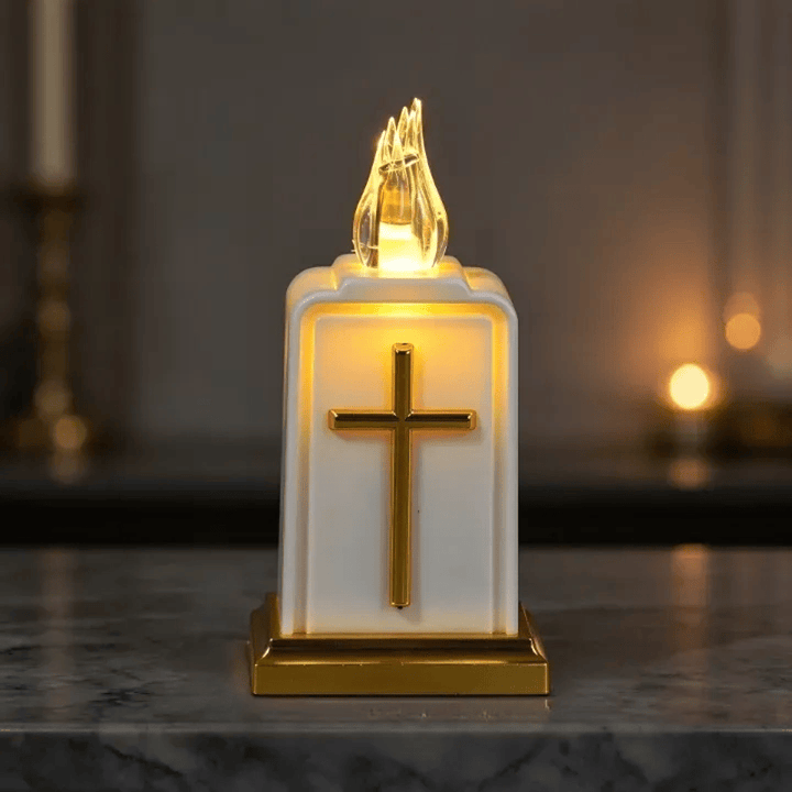 Christianartworkshop Cross Embossed PP LED Prayer Candle Ornament: Emblem of Warm Heavenly Light - Beige - image 8