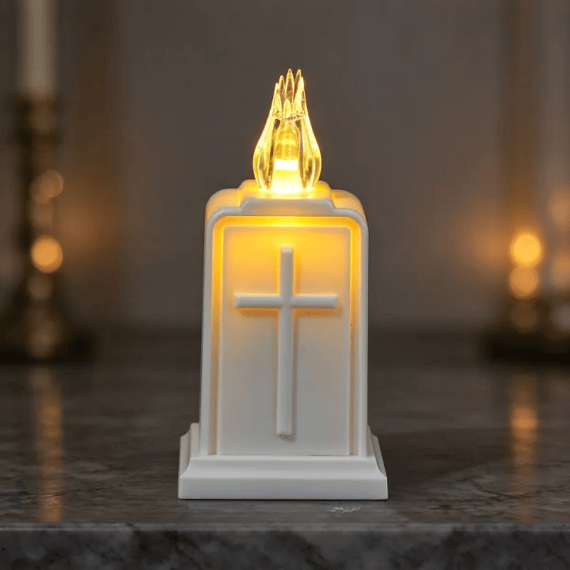 Christianartworkshop Cross Embossed PP LED Prayer Candle Ornament: Emblem of Warm Heavenly Light - White - image 5