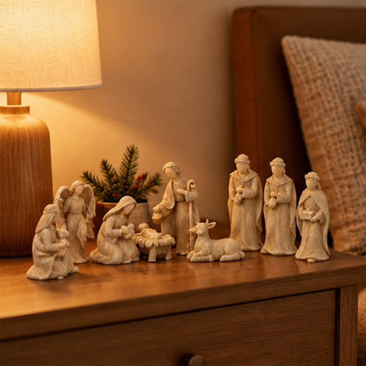 Christianartworkshop Wood Textured Resin Nativity Figurine Set: Emblem of Timeless Heavenly Promise - image 5