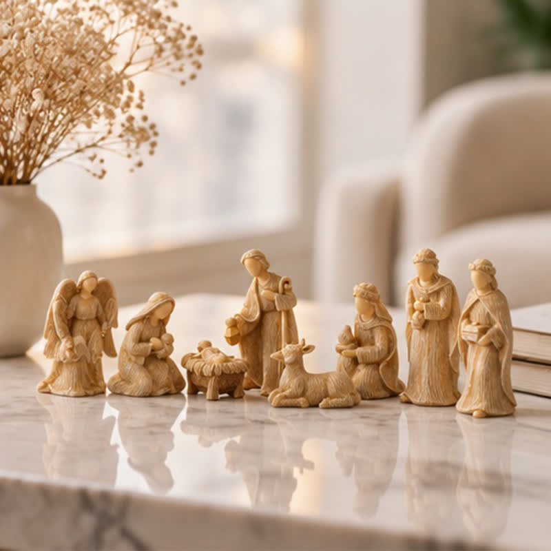 Christianartworkshop Wood Textured Resin Nativity Figurine Set: Emblem of Timeless Heavenly Promise - image 10