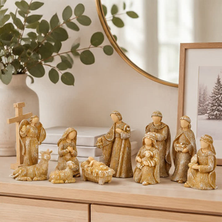 Christianartworkshop Wood Textured Resin Nativity Figurine Set: Emblem of Timeless Heavenly Promise - image 11