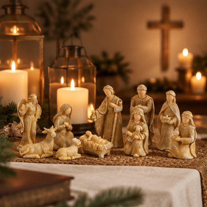 Christianartworkshop Wood Textured Resin Nativity Figurine Set: Emblem of Timeless Heavenly Promise - image 3