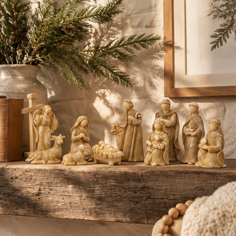 Christianartworkshop Wood Textured Resin Nativity Figurine Set: Emblem of Timeless Heavenly Promise - image 8
