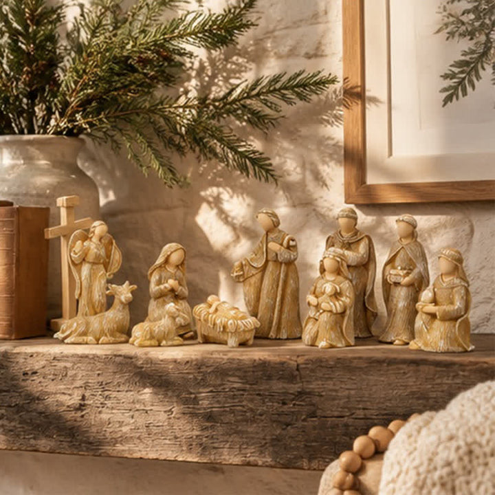 Christianartworkshop Wood Textured Resin Nativity Figurine Set: Emblem of Timeless Heavenly Promise - image 8