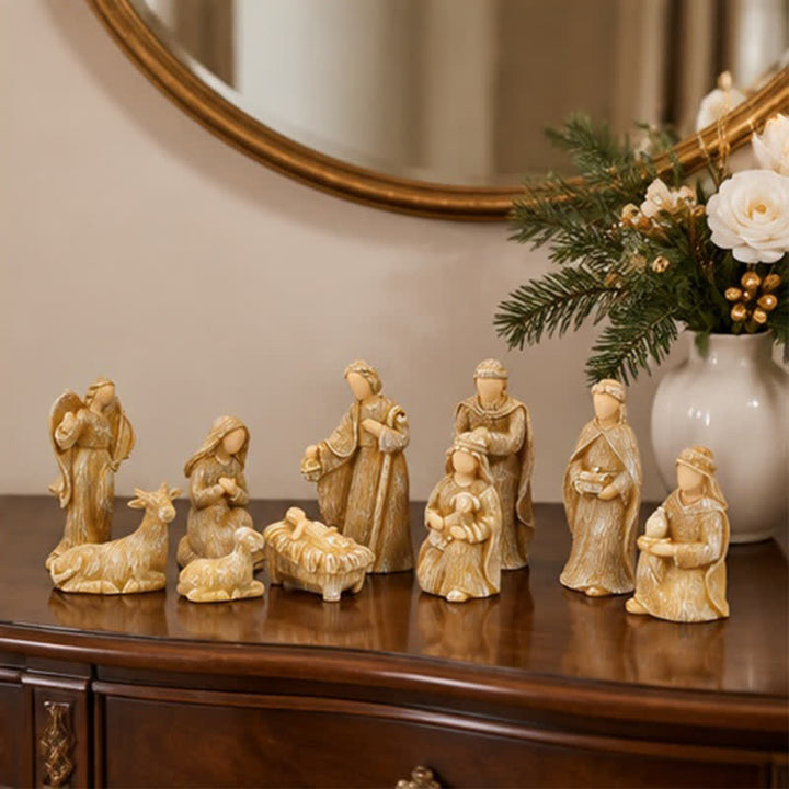 Christianartworkshop Wood Textured Resin Nativity Figurine Set: Emblem of Timeless Heavenly Promise - image 9