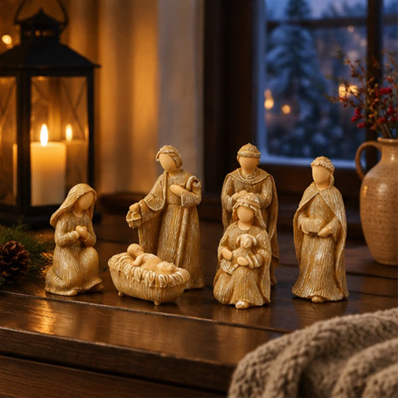Christianartworkshop Wood Textured Resin Nativity Figurine Set: Emblem of Timeless Heavenly Promise - image 4