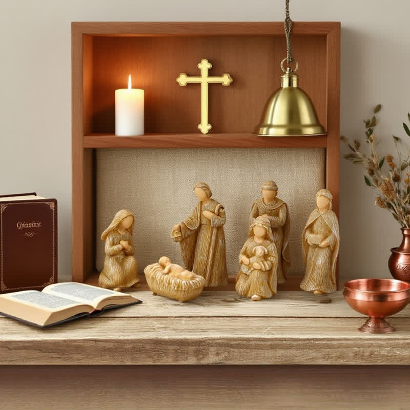 Christianartworkshop Wood Textured Resin Nativity Figurine Set: Emblem of Timeless Heavenly Promise - image 7