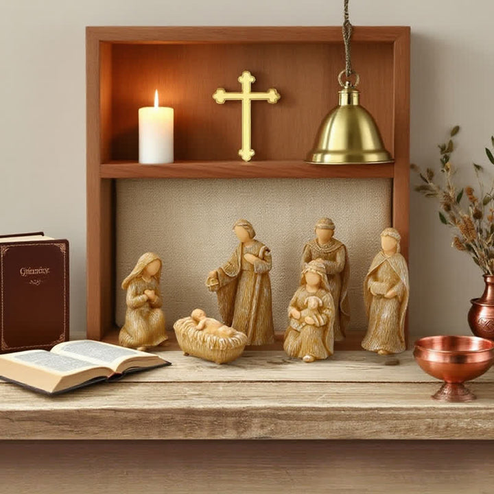 Christianartworkshop Wood Textured Resin Nativity Figurine Set: Emblem of Timeless Heavenly Promise - image 7