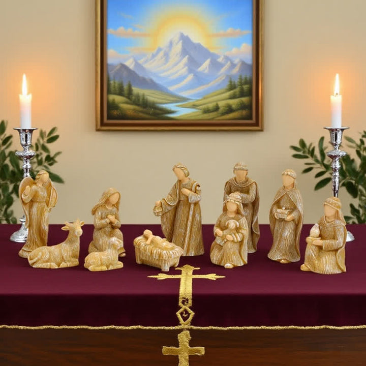 Christianartworkshop Wood Textured Resin Nativity Figurine Set: Emblem of Timeless Heavenly Promise - image 6