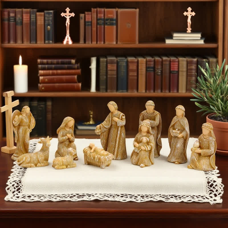 Christianartworkshop Wood Textured Resin Nativity Figurine Set: Emblem of Timeless Heavenly Promise - image 1