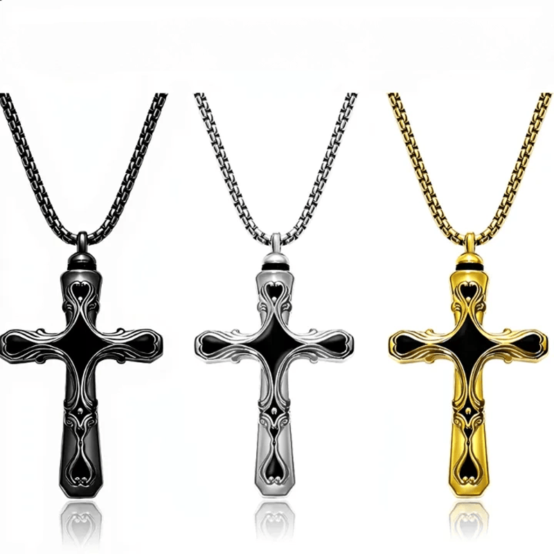 Christianartworkshop Baroque Enamel Cross Urn Stainless Steel Necklace - image 0