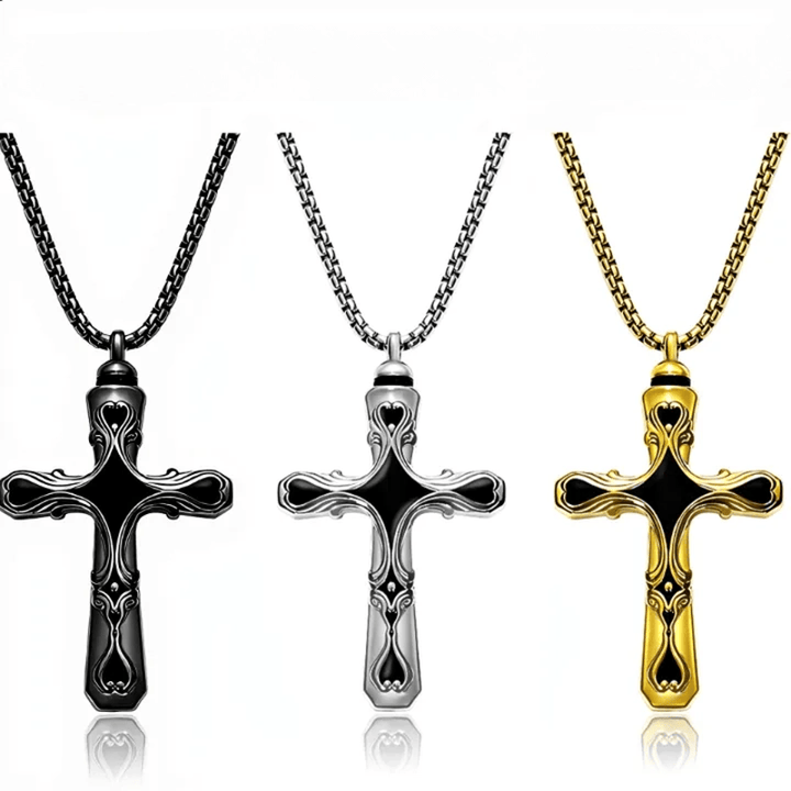 Christianartworkshop Baroque Enamel Cross Urn Stainless Steel Necklace - image 0