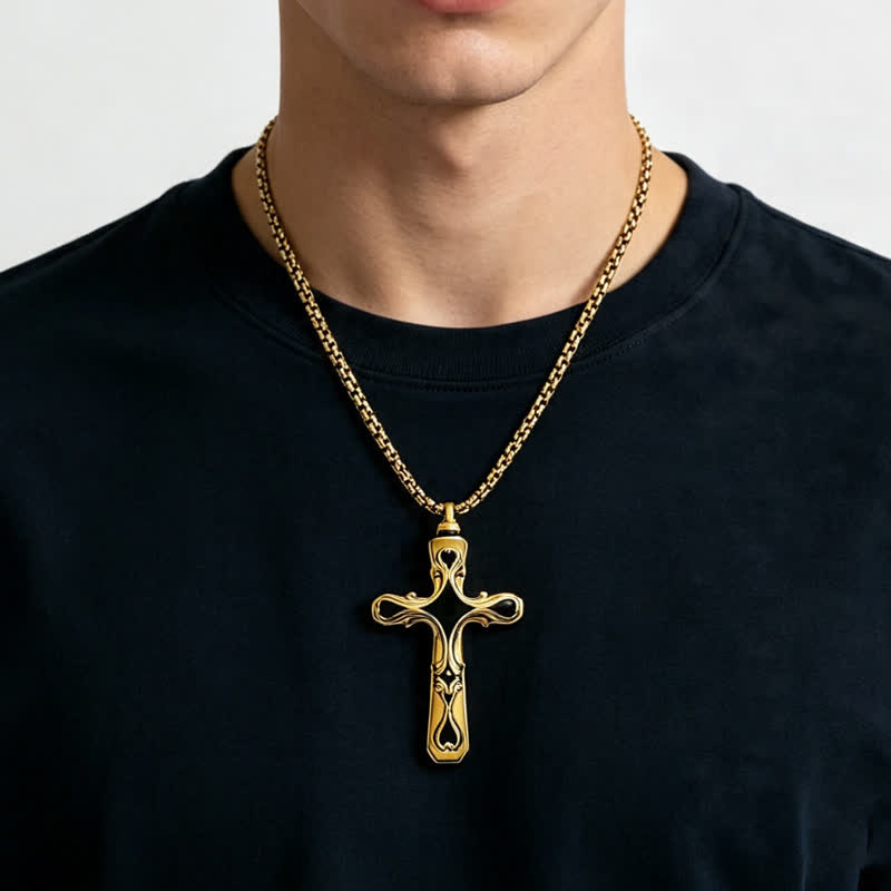 Christianartworkshop Baroque Enamel Cross Urn Stainless Steel Necklace - Golden - image 2