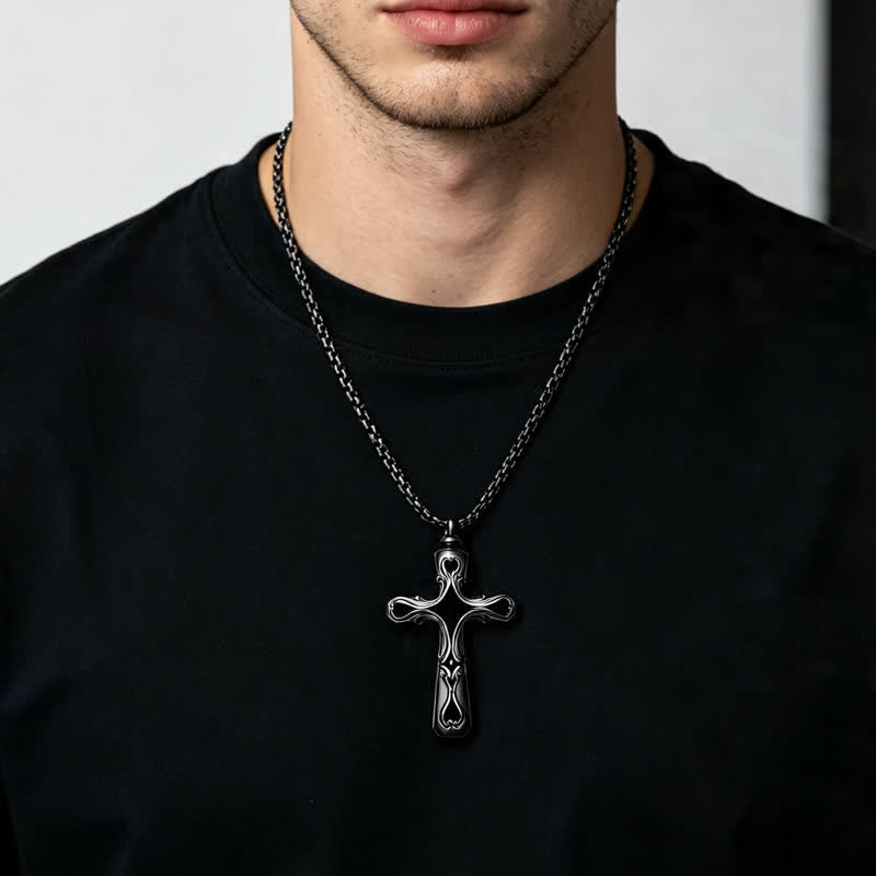 Christianartworkshop Baroque Enamel Cross Urn Stainless Steel Necklace - Black - image 7