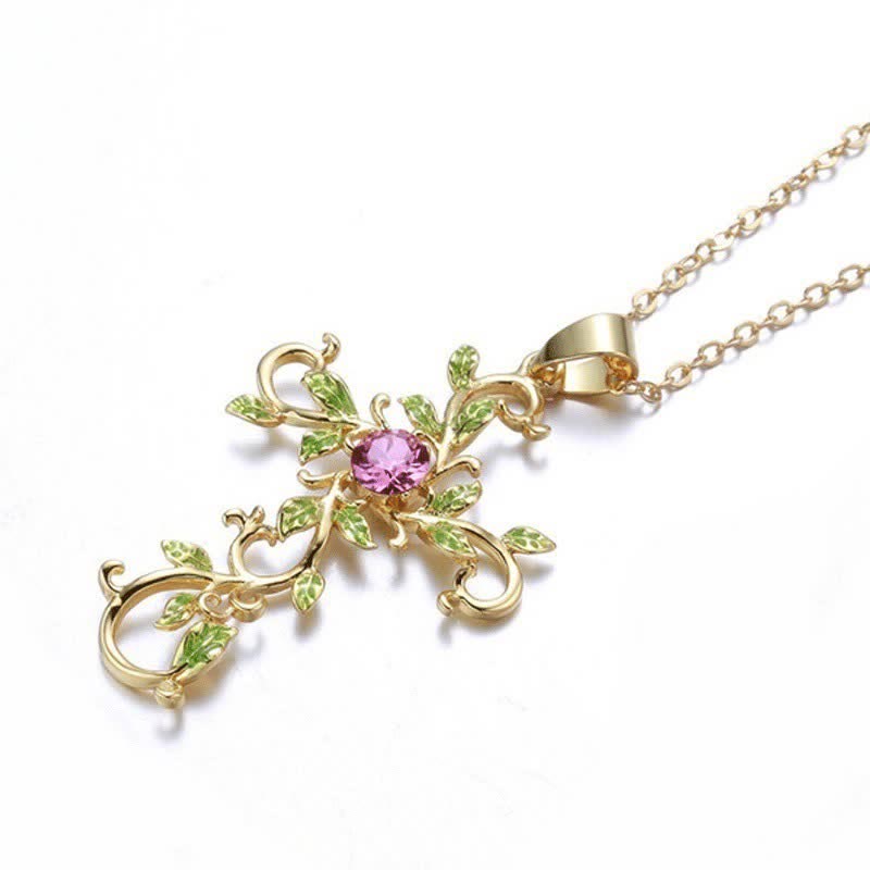 Christianartworkshop Openwork Scroll Vine Cross Gem Pendant & Earring Set - image 4