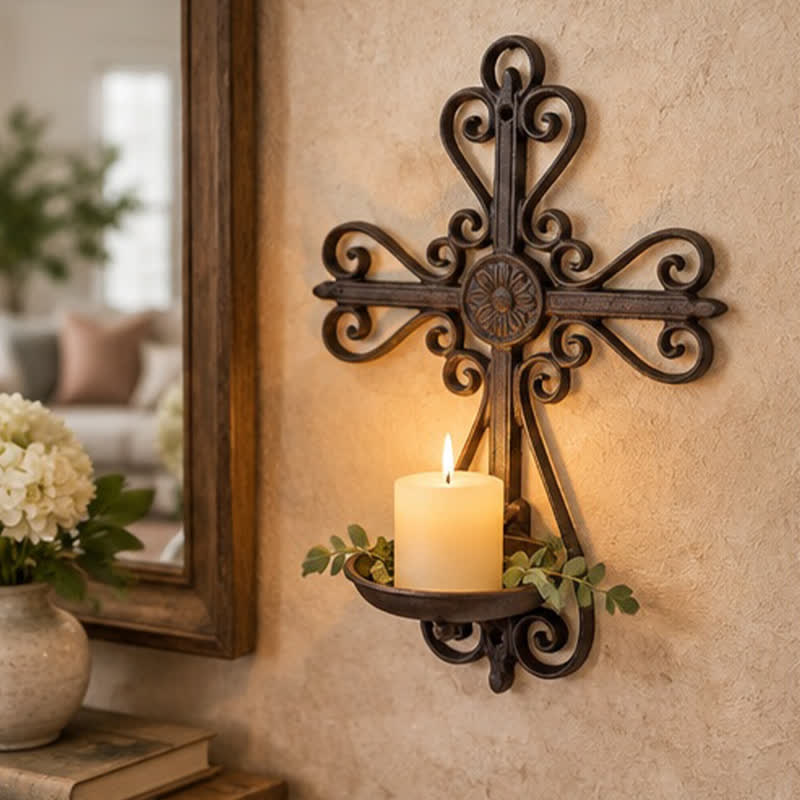 Christianartworkshop Vintage Wrought Iron Cross Wall Holder: Beacon of Gentle Abiding Mercy - Cross - image 0