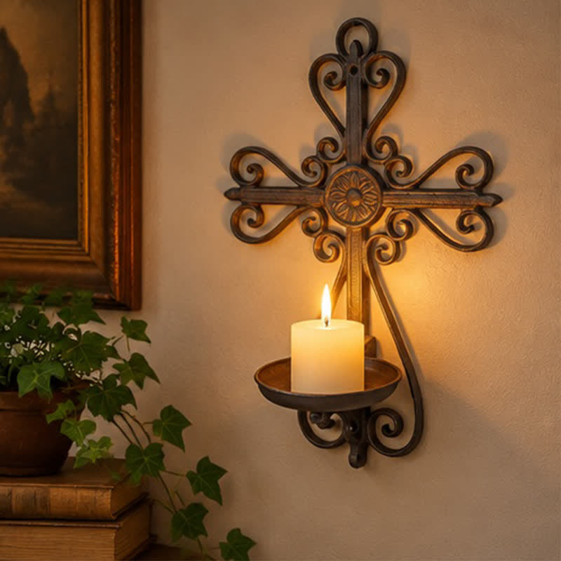 Christianartworkshop Vintage Wrought Iron Cross Wall Holder: Beacon of Gentle Abiding Mercy - image 1