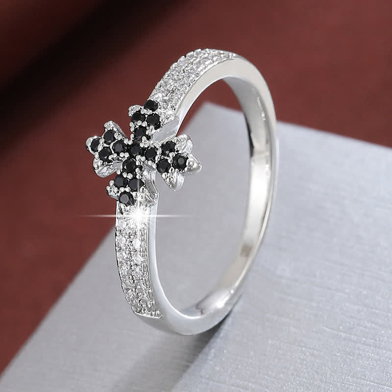Christianartworkshop Luminous Crystal Cross Copper Ring: Sign of Pure Heavenly Blessing - Silver & Black - US 10 - image 16