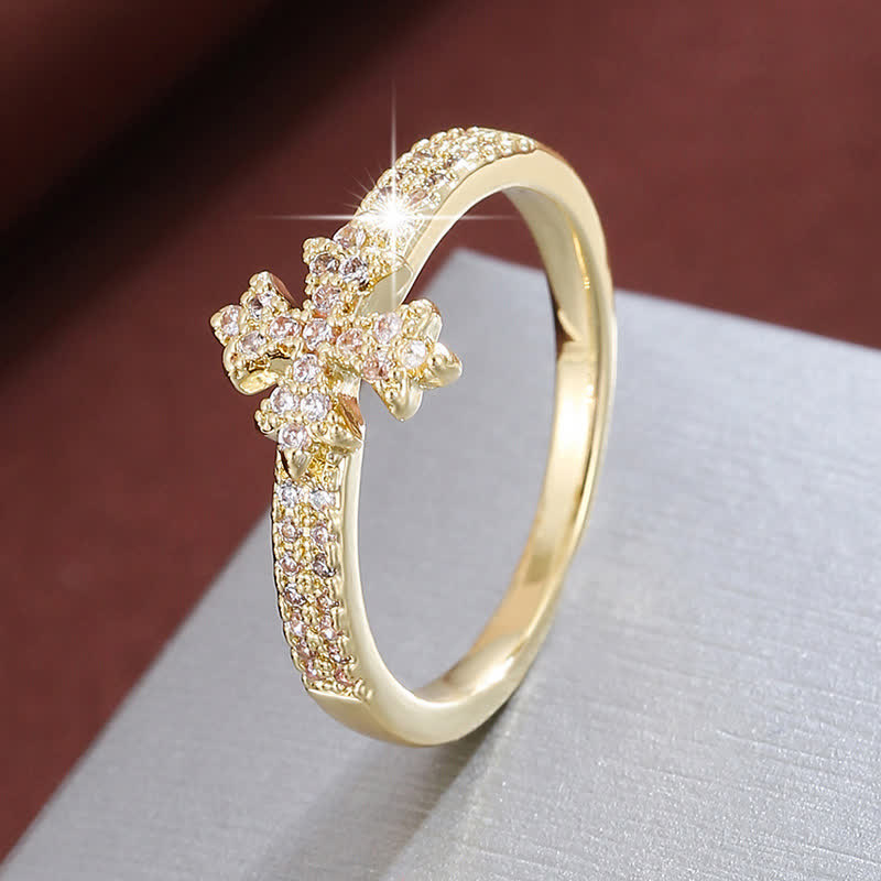 Christianartworkshop Luminous Crystal Cross Copper Ring: Sign of Pure Heavenly Blessing - Golden & White - US 10 - image 0