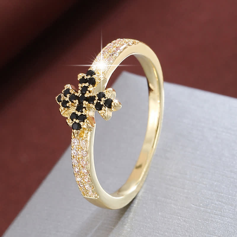 Christianartworkshop Luminous Crystal Cross Copper Ring: Sign of Pure Heavenly Blessing - Golden & Black - US 10 - image 6