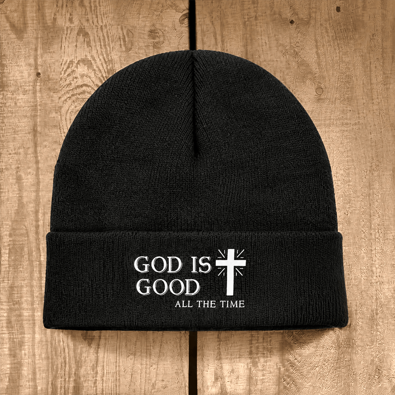 Christianartworkshop God Is Good All The Time Unisex Cotton Knit Beanie - Black - image 8