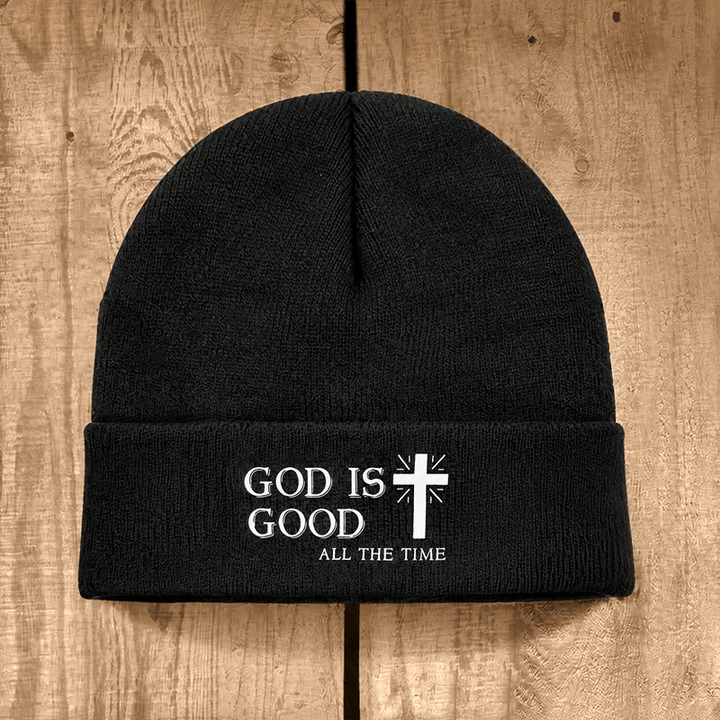 Christianartworkshop God Is Good All The Time Unisex Cotton Knit Beanie - Black - image 8