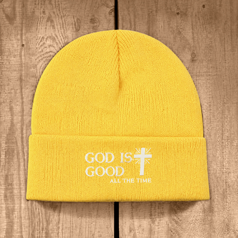 Christianartworkshop God Is Good All The Time Unisex Cotton Knit Beanie - Yellow - image 11