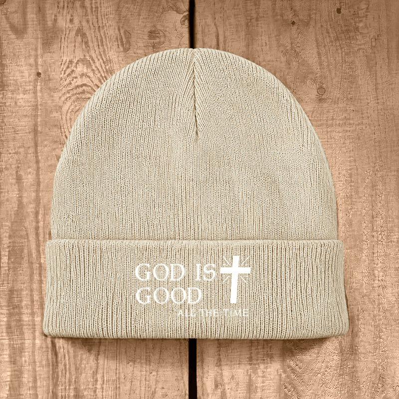 Christianartworkshop God Is Good All The Time Unisex Cotton Knit Beanie - Beige - image 13