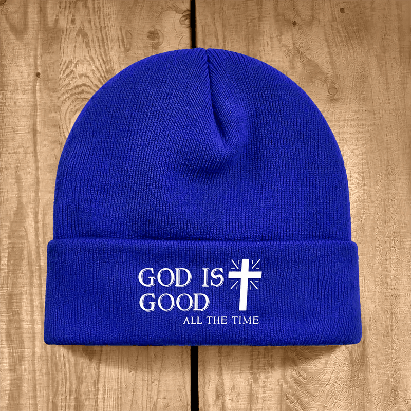 Christianartworkshop God Is Good All The Time Unisex Cotton Knit Beanie - Royal Blue - image 4