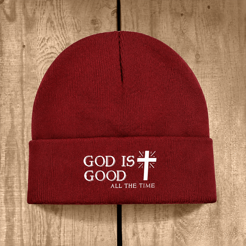 Christianartworkshop God Is Good All The Time Unisex Cotton Knit Beanie - Wine - image 9