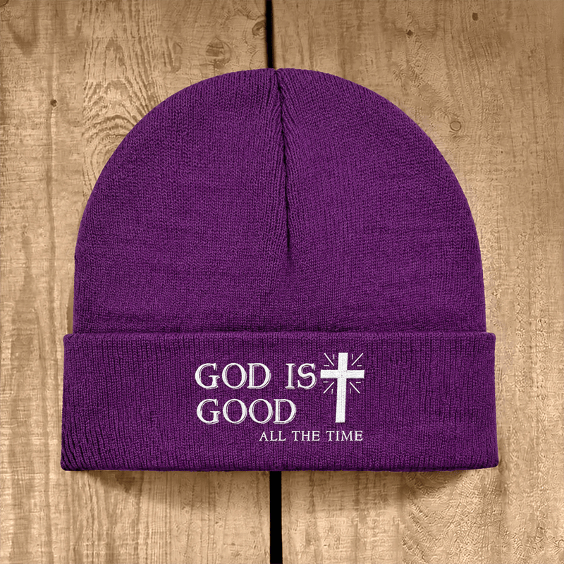 Christianartworkshop God Is Good All The Time Unisex Cotton Knit Beanie - Dark Purple - image 14