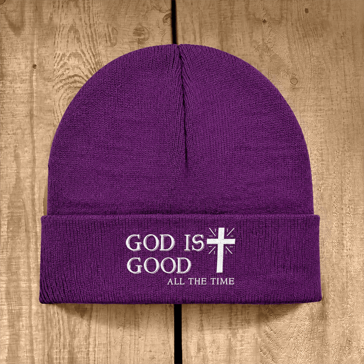 Christianartworkshop God Is Good All The Time Unisex Cotton Knit Beanie - Dark Purple - image 14