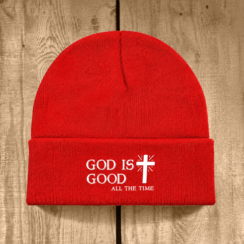 Christianartworkshop God Is Good All The Time Unisex Cotton Knit Beanie - Red - image 7