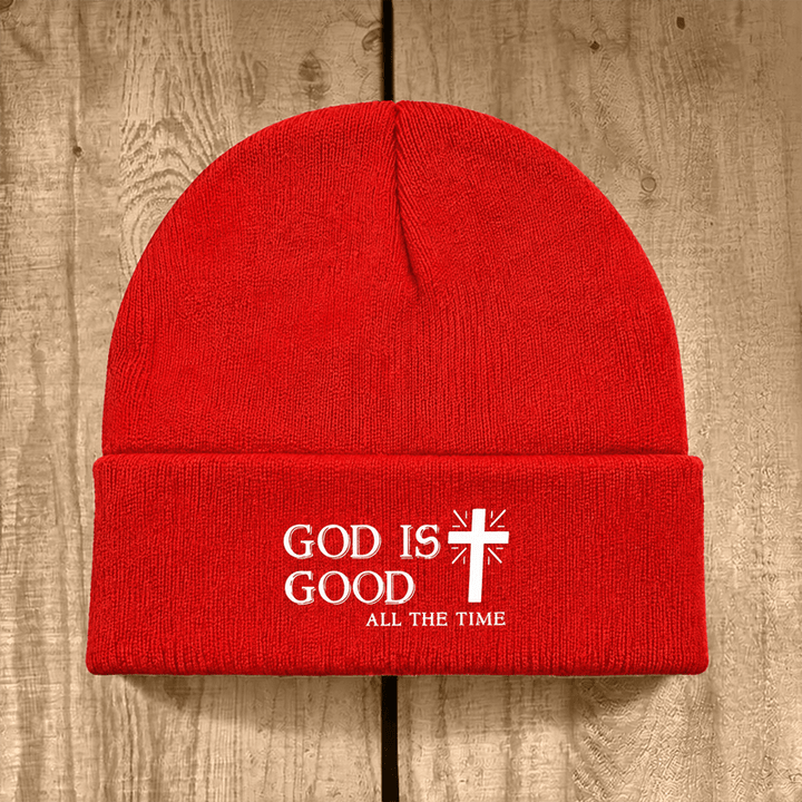 Christianartworkshop God Is Good All The Time Unisex Cotton Knit Beanie - Red - image 7