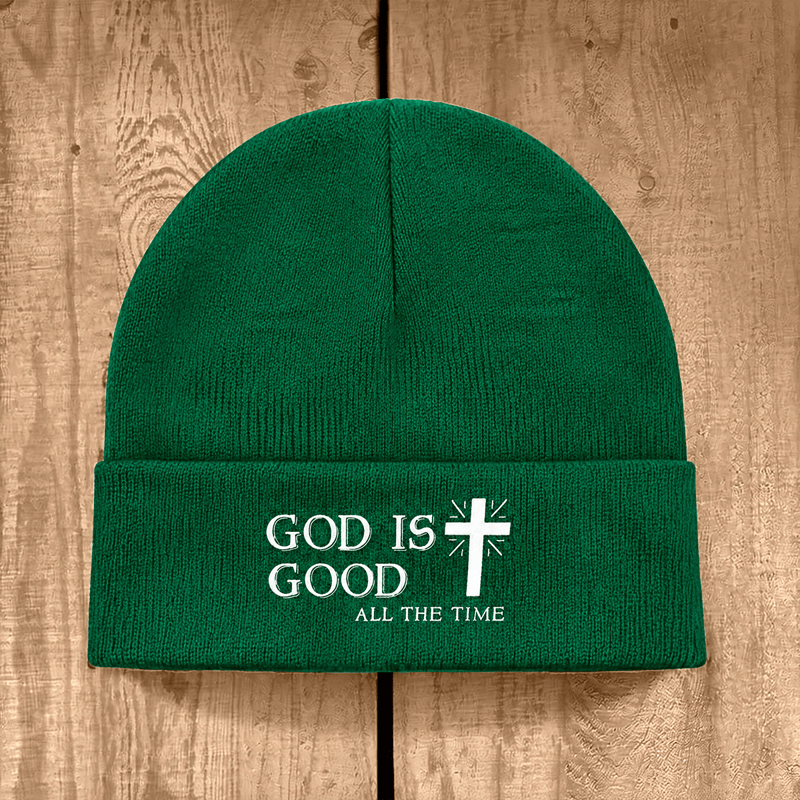 Christianartworkshop God Is Good All The Time Unisex Cotton Knit Beanie - Green - image 12