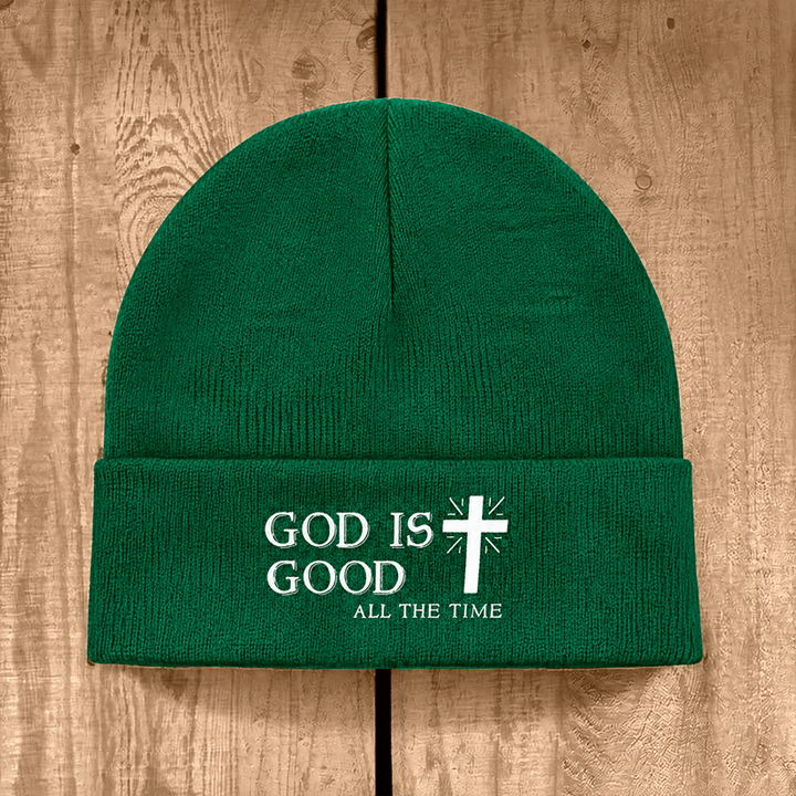 Christianartworkshop God Is Good All The Time Unisex Cotton Knit Beanie - Green - image 12