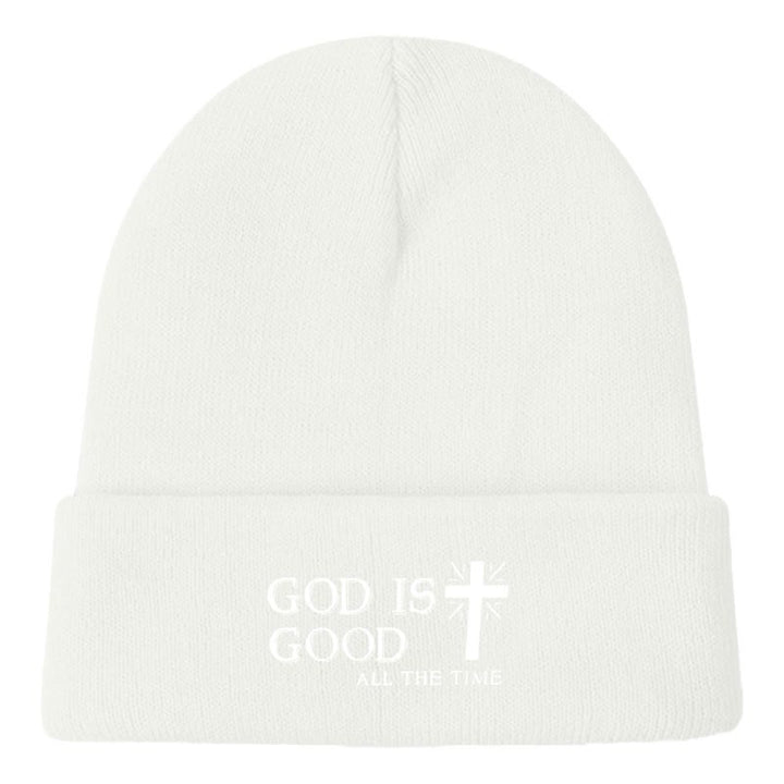 Christianartworkshop God Is Good All The Time Unisex Cotton Knit Beanie - White - image 3