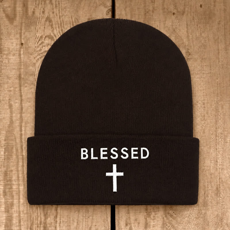 Christianartworkshop Blessed Cross Print Unisex Cotton Knit Beanie - Coffee - image 22