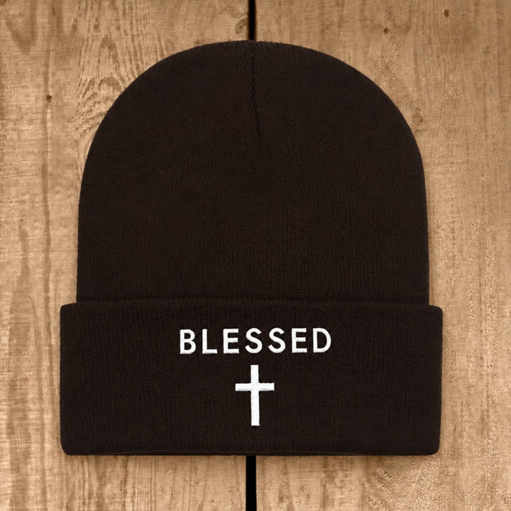 Christianartworkshop Blessed Cross Print Unisex Cotton Knit Beanie - Coffee - image 22
