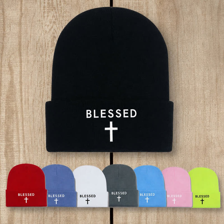Christianartworkshop Blessed Cross Print Unisex Cotton Knit Beanie - image 0